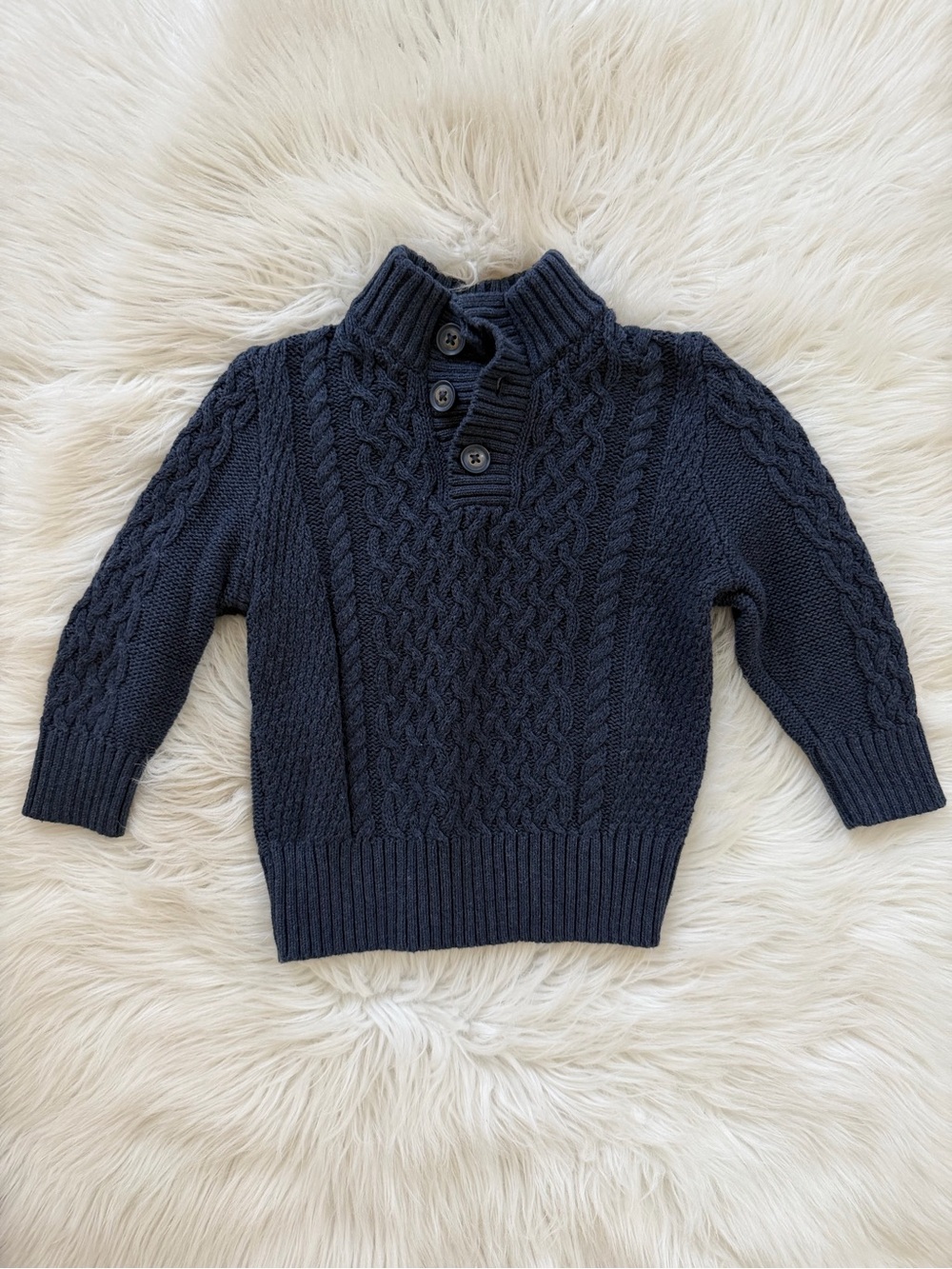 Cat & Jack Navy Cable Knit Zip-Style Button Mock Sweater